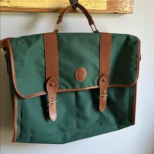 Vintage 90s Ralph Lauren Pony Logo Leather Trim Briefcase Messenger Bag